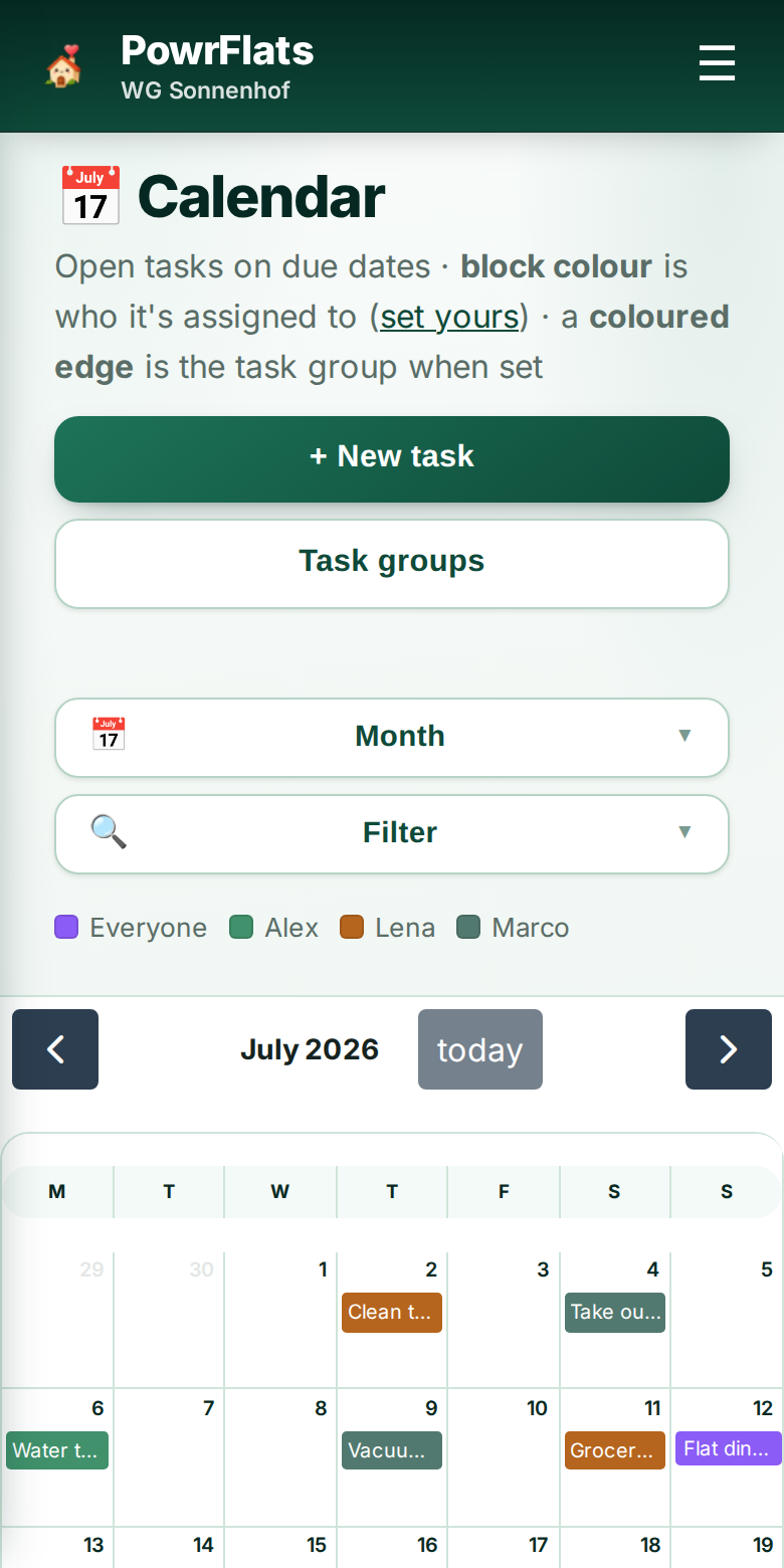 A chore rota everyone can see — PowrFlats screenshot