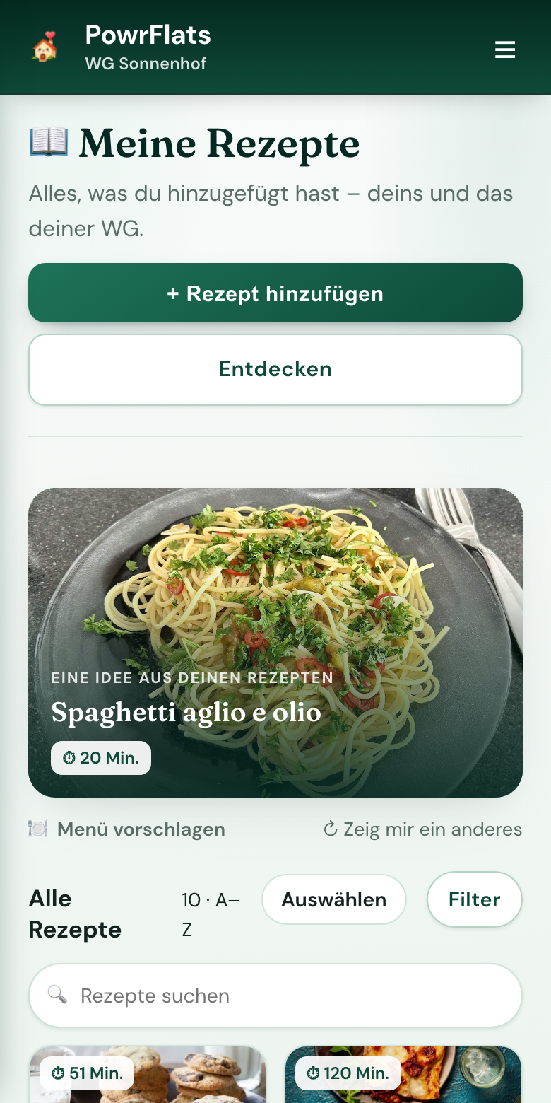 Ein Kochbuch für die ganze WG — PowrFlats-Screenshot