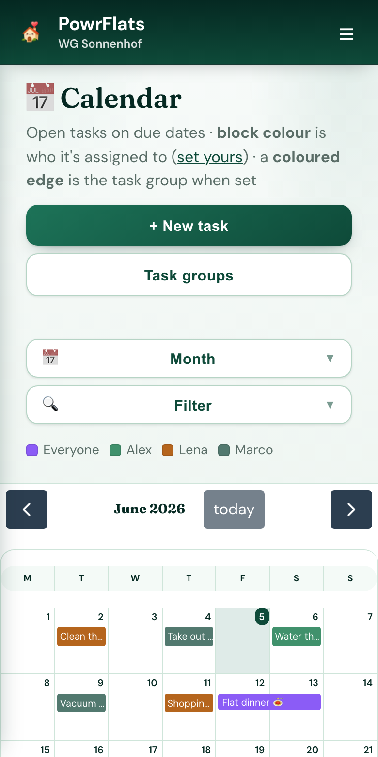 A chore rota everyone can see — PowrFlats screenshot