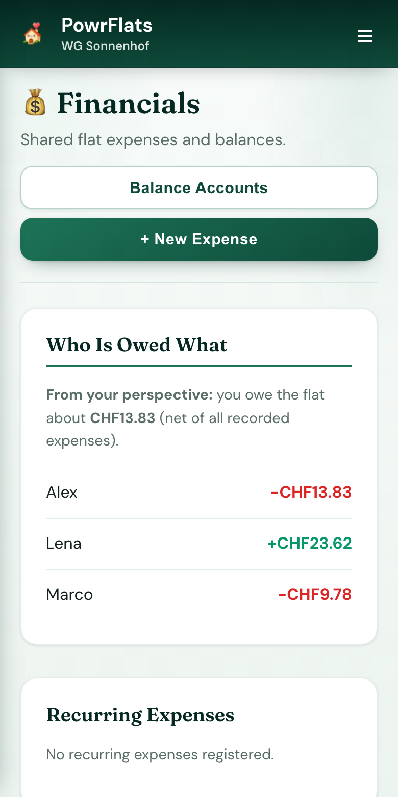 Split costs without the spreadsheet — PowrFlats screenshot