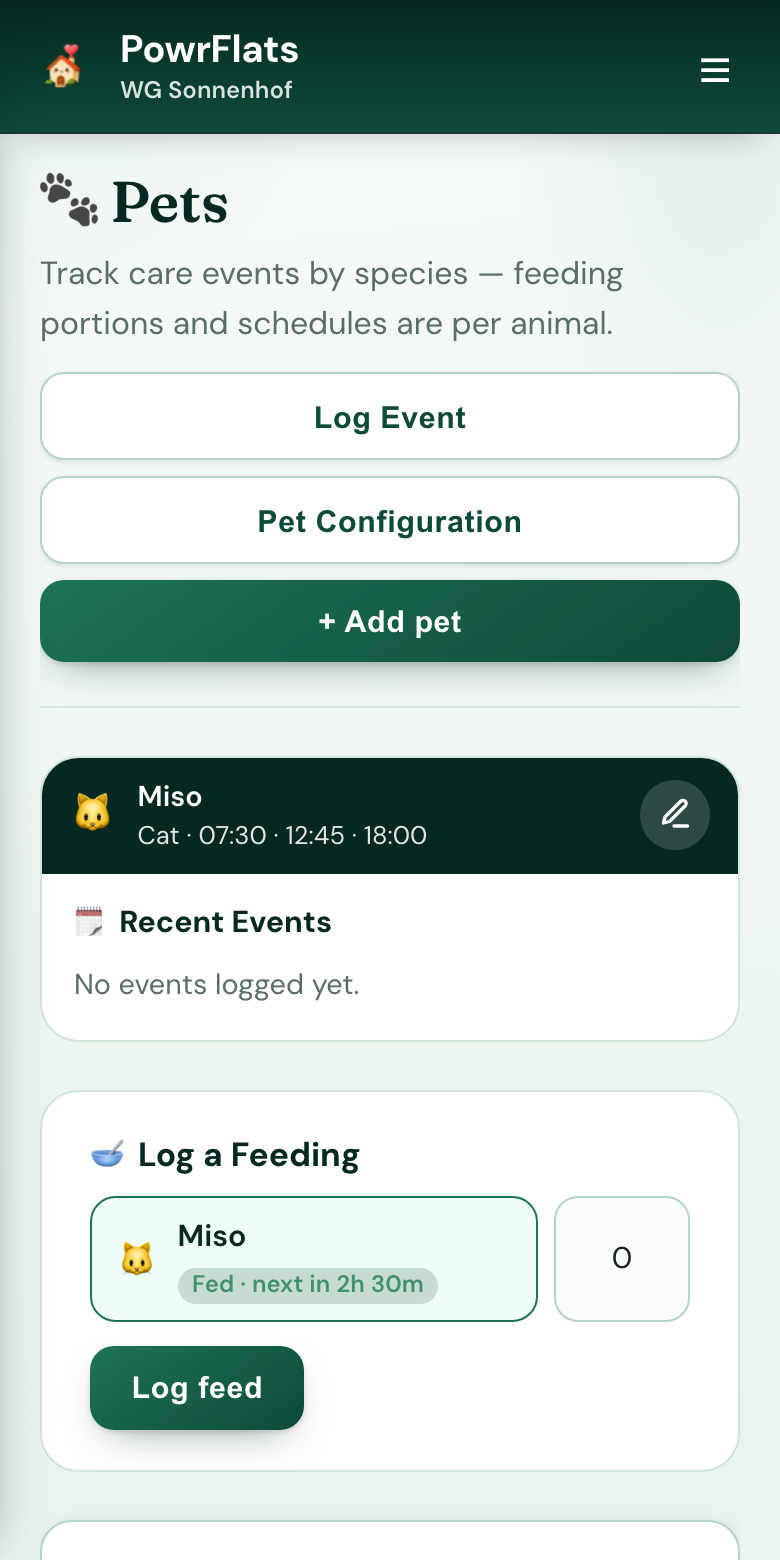 Every pet's care, shared — PowrFlats screenshot