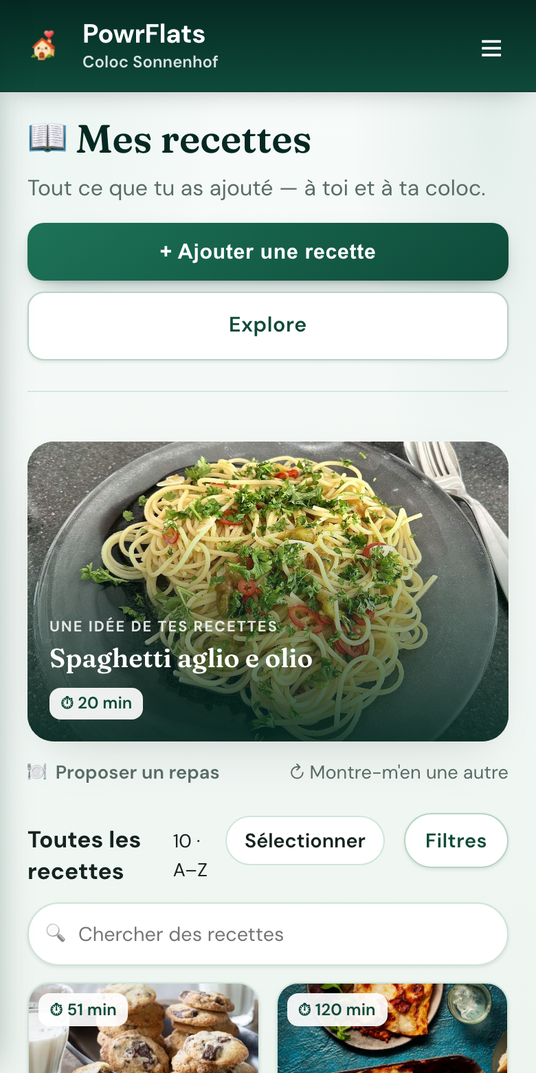 Un livre de cuisine partagé par la coloc — Capture d'écran PowrFlats
