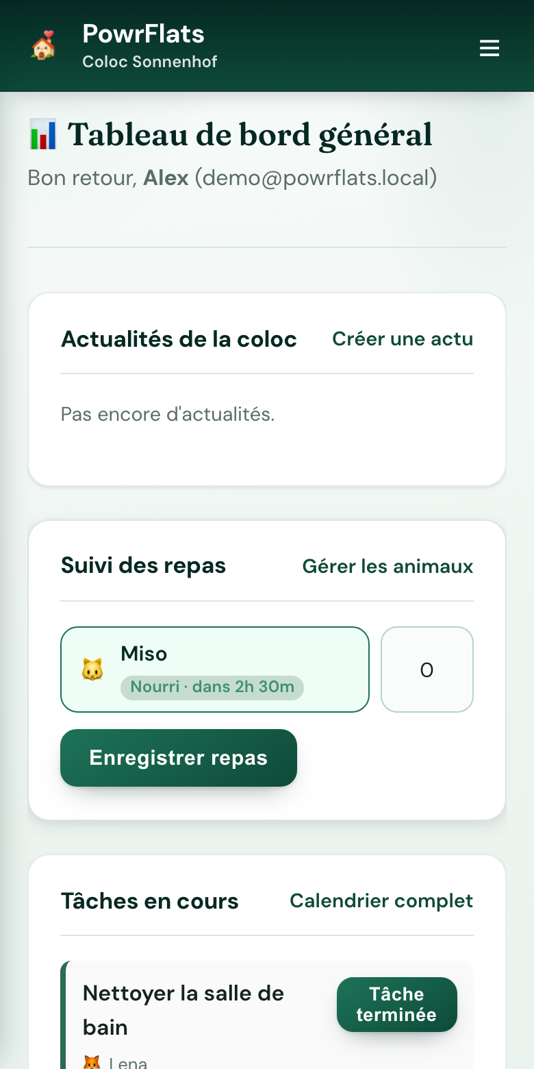 Toute la coloc, un seul écran — Capture d'écran PowrFlats