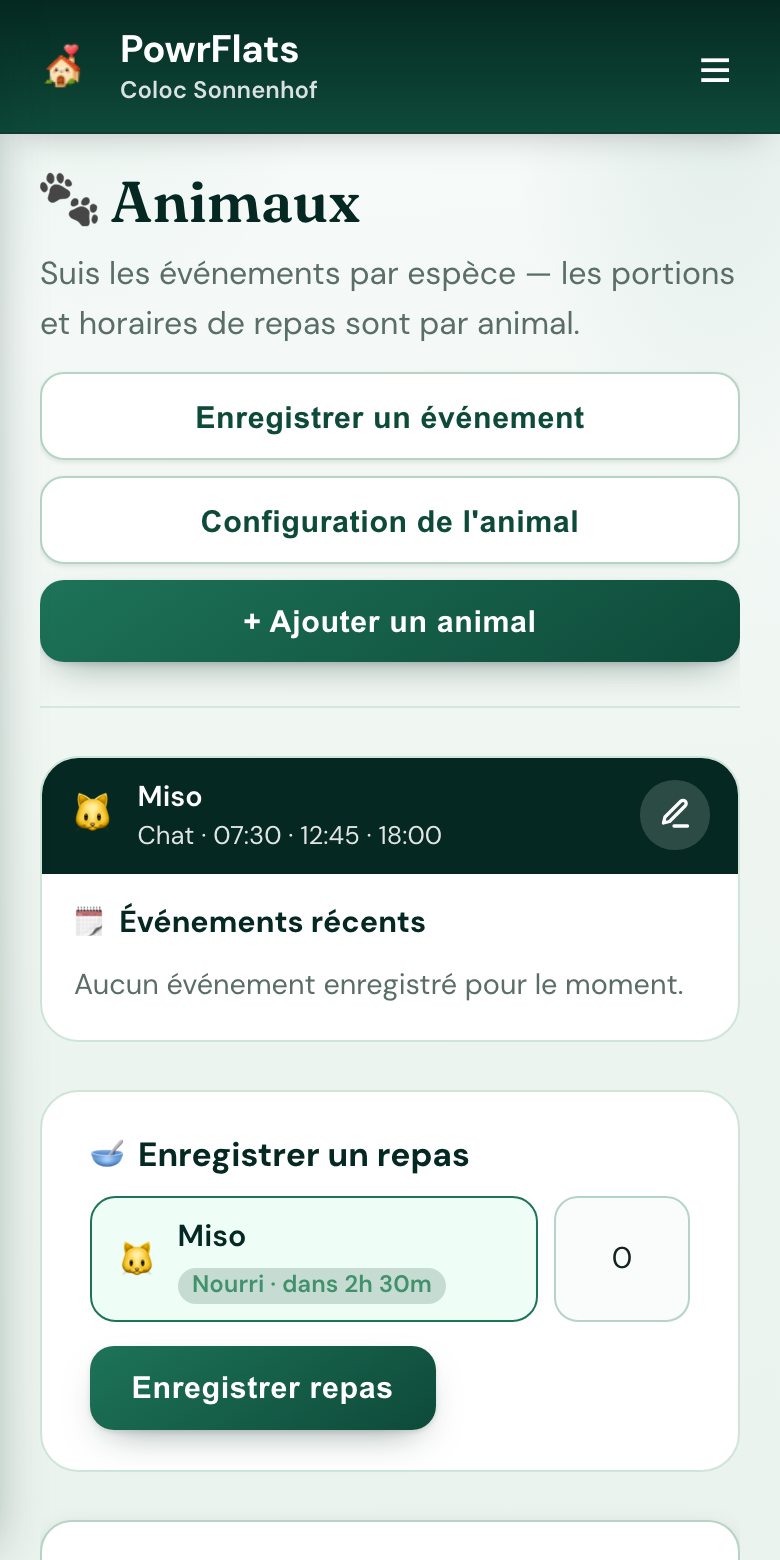 Les soins de tes animaux, en coloc — Capture d'écran PowrFlats
