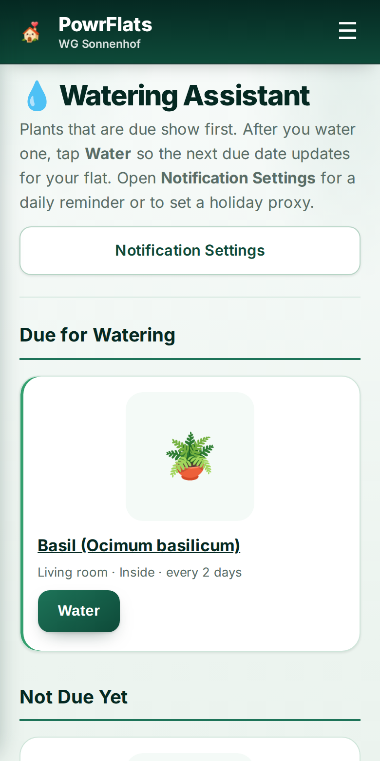 Thirsty plants get a reminder — PowrFlats screenshot